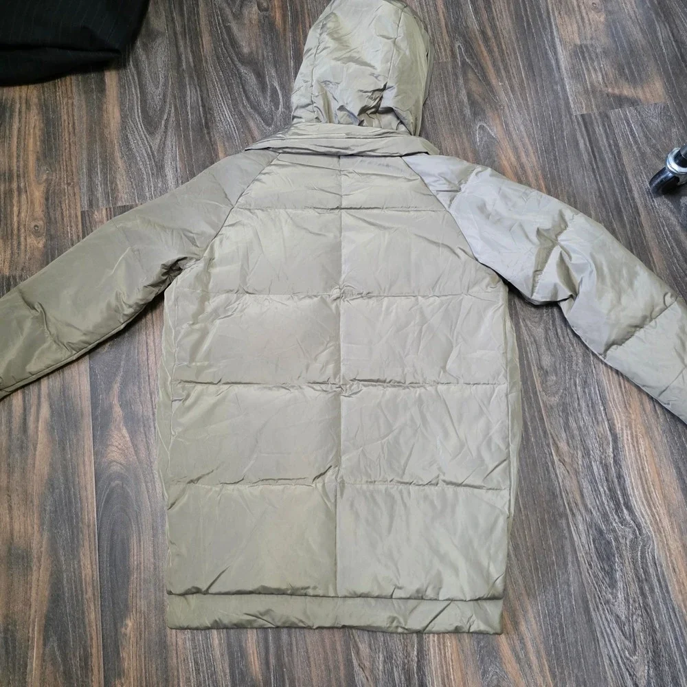 Orolay Thickened Down Jacket Olive Green Orange Lining Sherpa Hood Mens Large